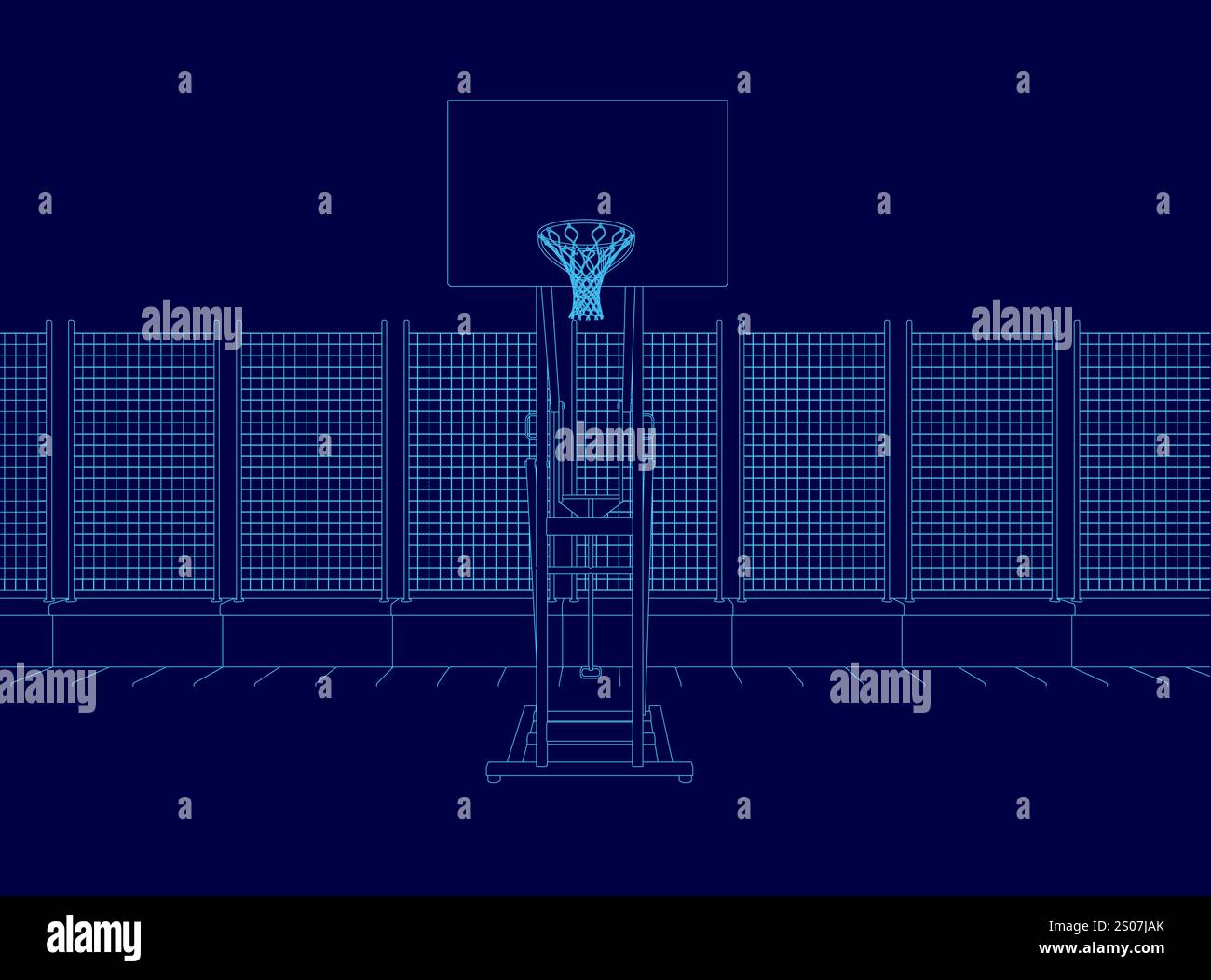 Basketballfeld mit Basketball im Basketball. Das Gericht ist leer Stock Vektor