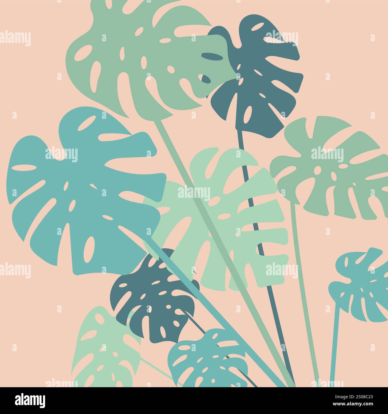 Boho-schicke Hintergründe: Minimalistische Tropical Leaf-Designs mit Monstera- und Palmenblättern auf warmen, erdigen Böden Stock Vektor