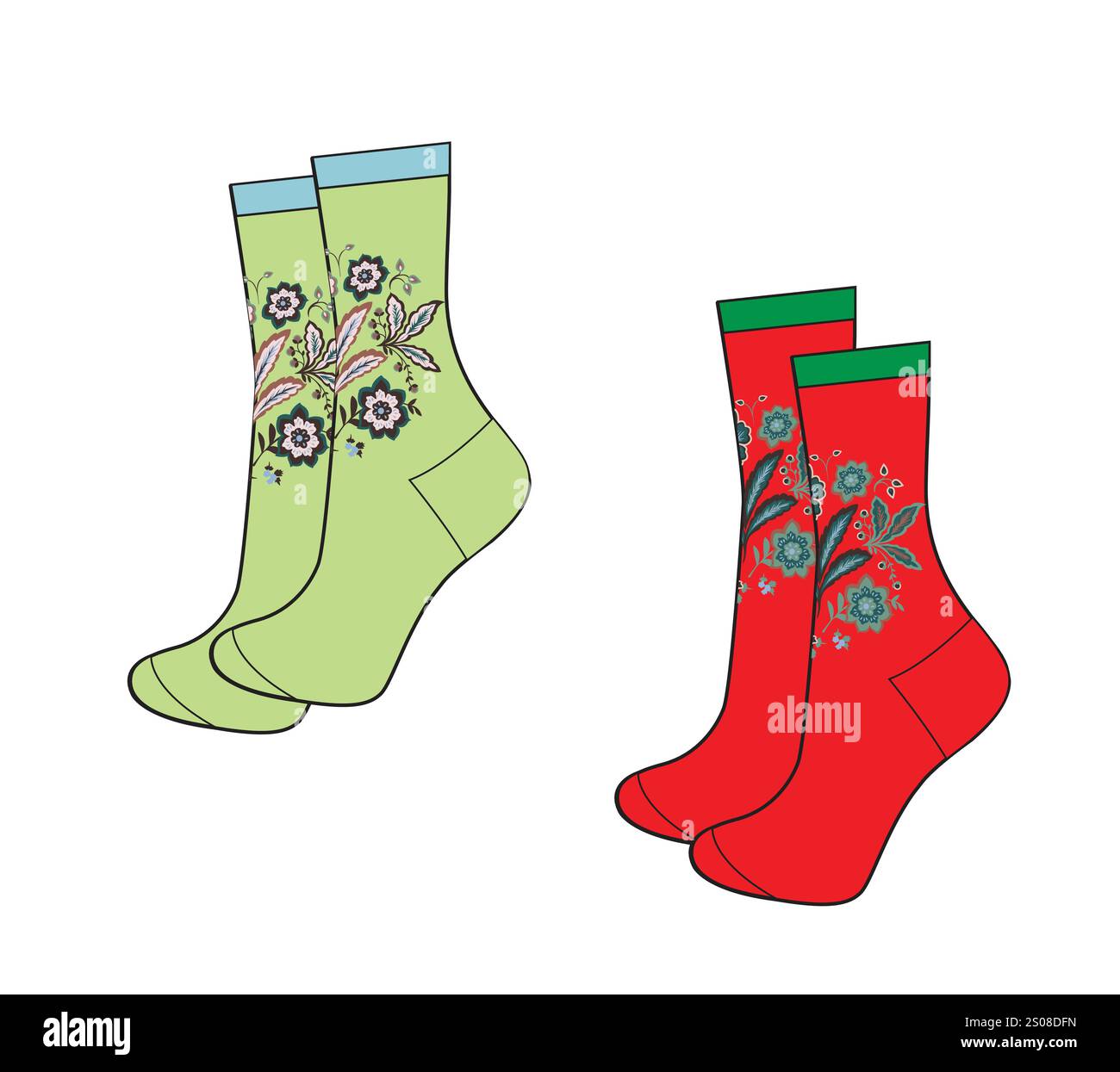 Damen Crew Socken technische flache Skizze Vektor Modell Illustration. Stock Vektor