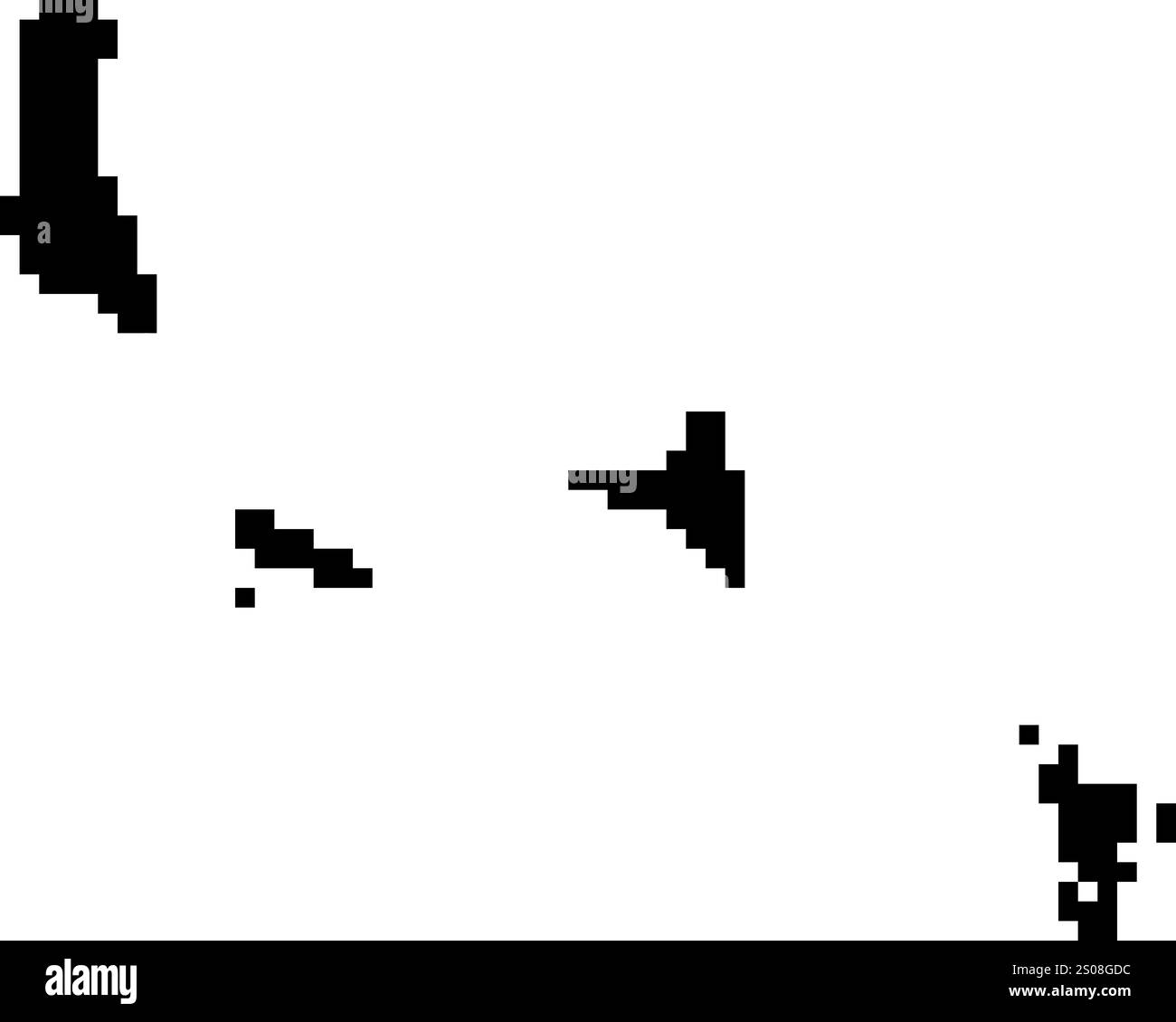 Gepixelte Weltkartensymbole im 8-Bit-Stil mit über 190 Ländern. Perfekt für digitale Kunst, Bildungsprojekte und thematische Designs. Stock Vektor