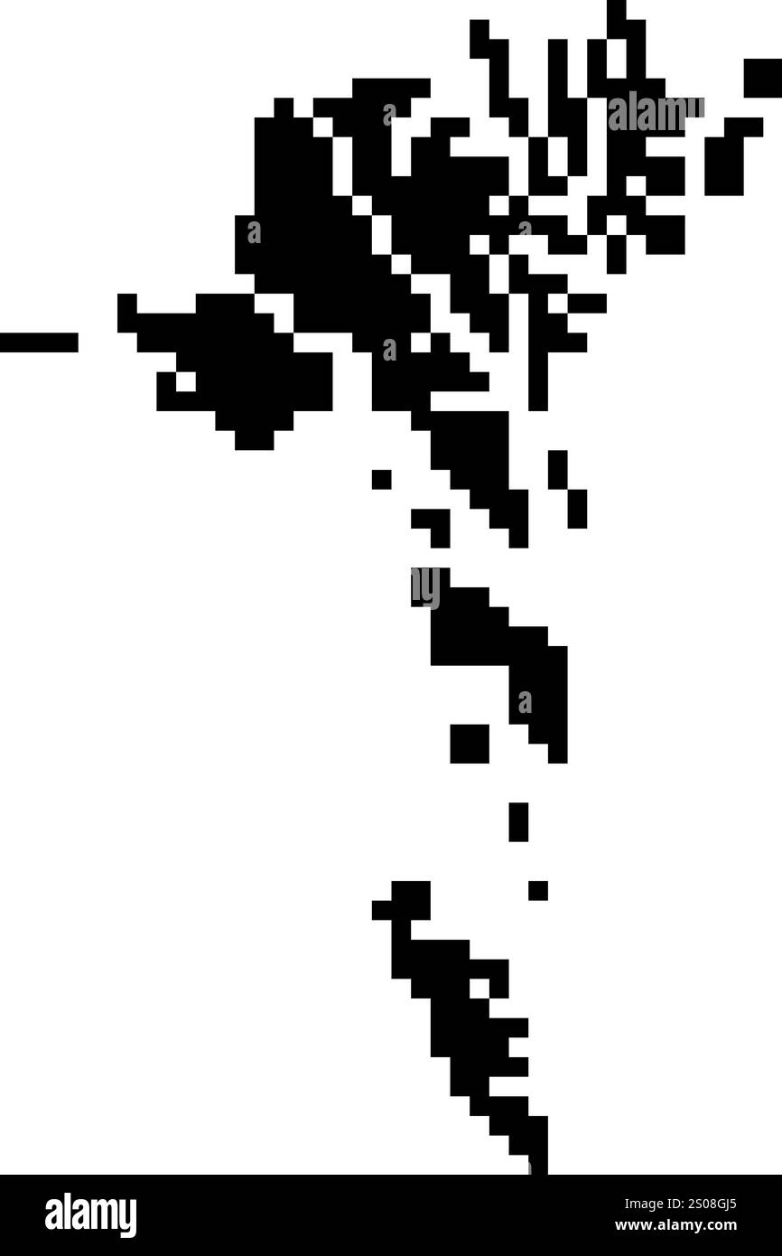 Gepixelte Weltkartensymbole im 8-Bit-Stil mit über 190 Ländern. Perfekt für digitale Kunst, Bildungsprojekte und thematische Designs. Stock Vektor