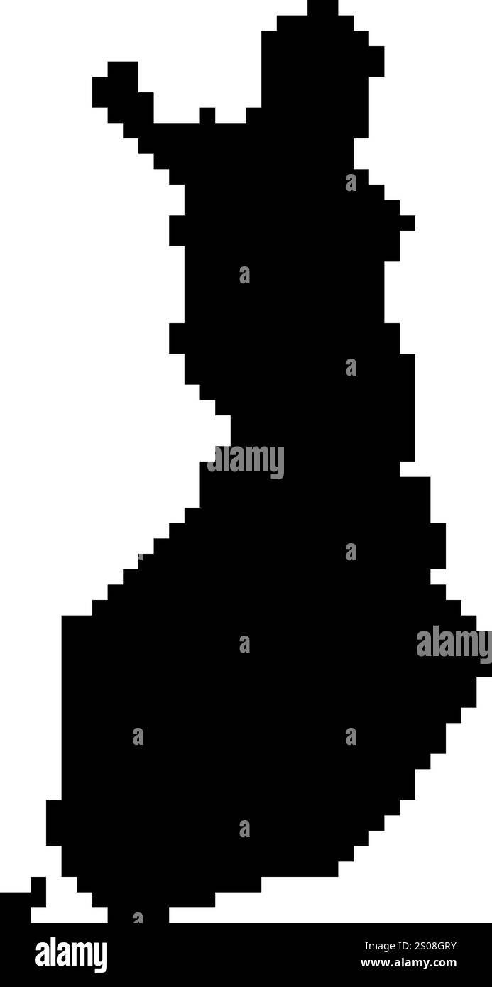 Gepixelte Weltkartensymbole im 8-Bit-Stil mit über 190 Ländern. Perfekt für digitale Kunst, Bildungsprojekte und thematische Designs. Stock Vektor
