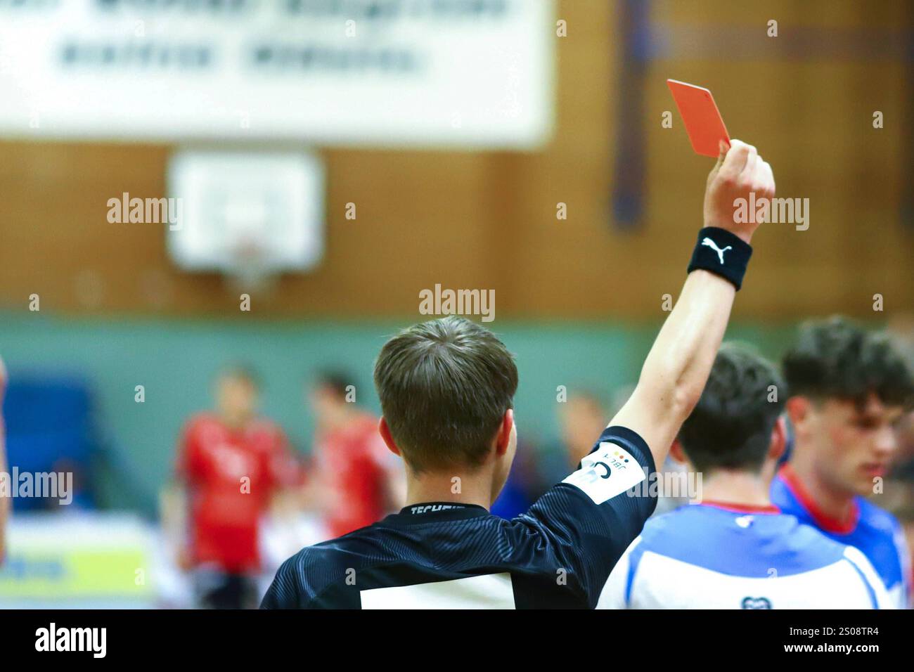 Stockbilder 12/2024 Handball Schiedsrichter zeigt die Rote Karte HenstedtUlzburg Schleswig