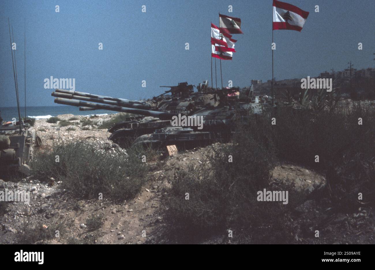 Libanonkrieg 1982 / Libanonkrieg 82 - Beirut - Südlibanon-Streitkräften-Panzer T-55 Stockfoto