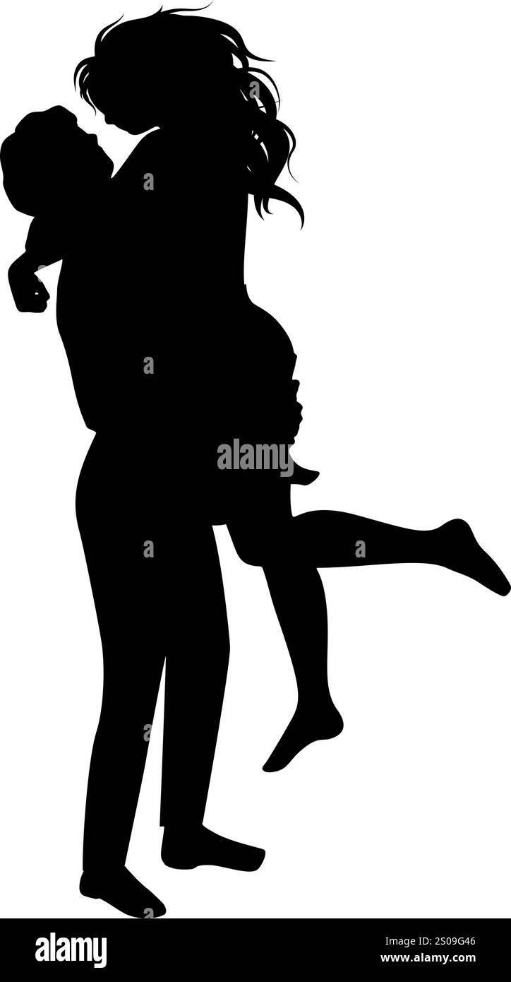 Silhouetten eines umhüllenden Paares, das Wärme, Liebe und Einheit in stilvoller und eleganter Form darstellt. Ideal für romantische und Beziehungsthemen Stock Vektor