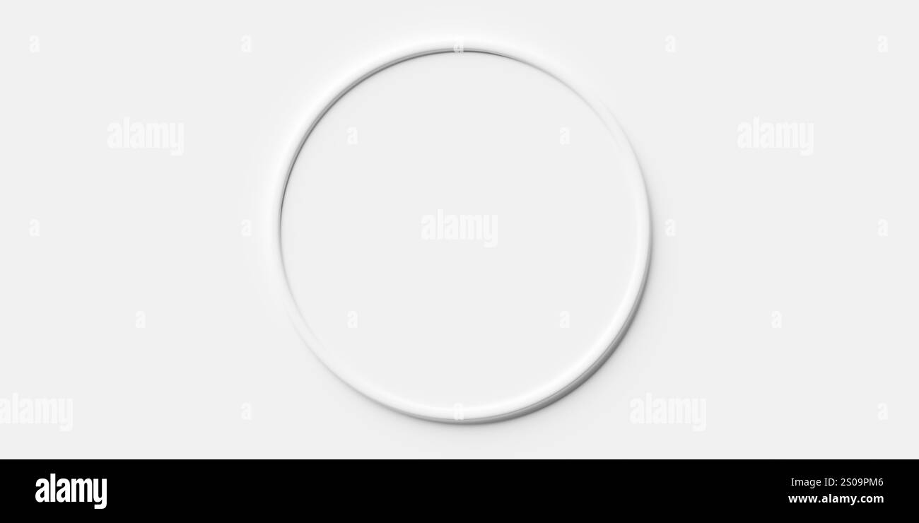 Runder weicher weißer Kreis auf weißem Hintergrund Neomorphismus abstrakte minmale moderne Hintergrundelementvorlage, 3D-Illustration Stockfoto