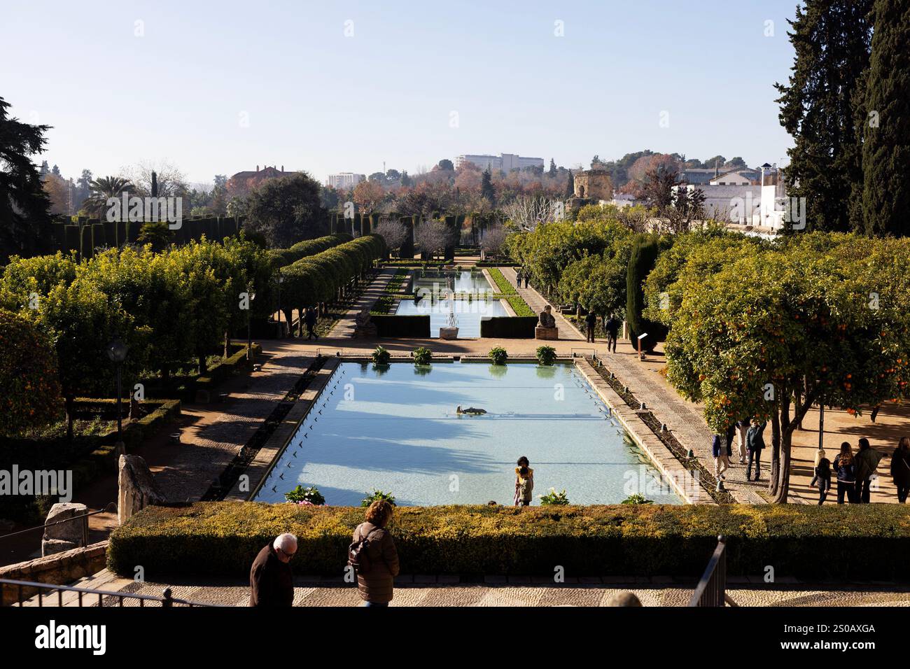 Patio de Crucero im Alcázar de los Reyes Cristianos in Cordoba, Spanien. Stockfoto
