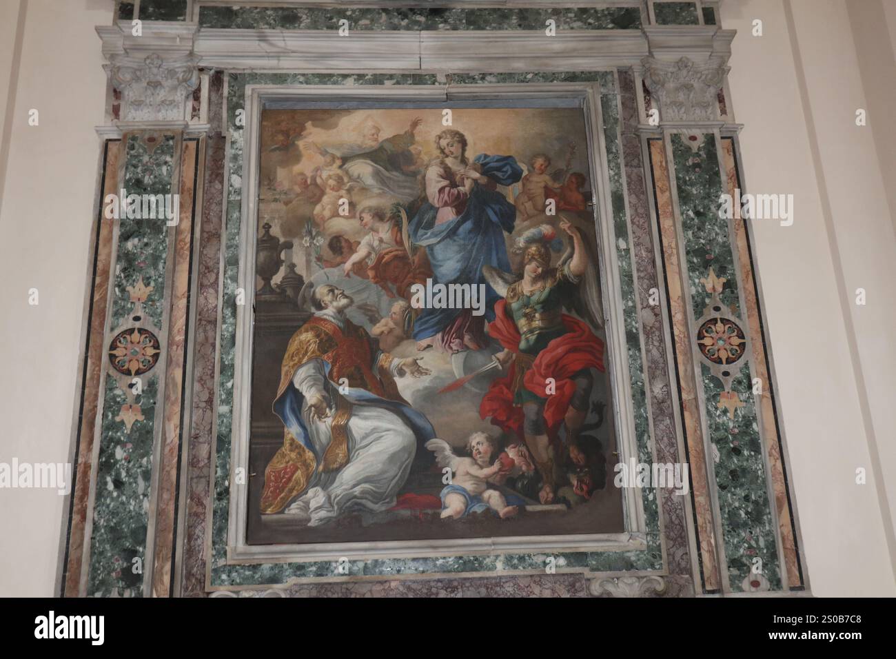 Salerno - L'Immacolata con i Santi Filippo Neri e Michele Arcangelo di Michele Ricciardi nel duomo Stockfoto