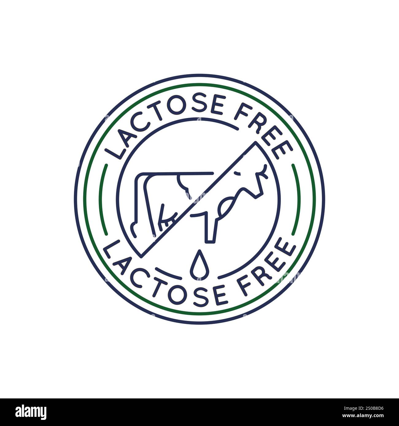 Einfaches Logo mit laktosefreiem Milchsymbol. Einfaches Logo mit Symbol für laktosefreie Milch mit Kuhsymbol und Laktosegehalt. Dieses Symbol wird erneut angezeigt Stock Vektor