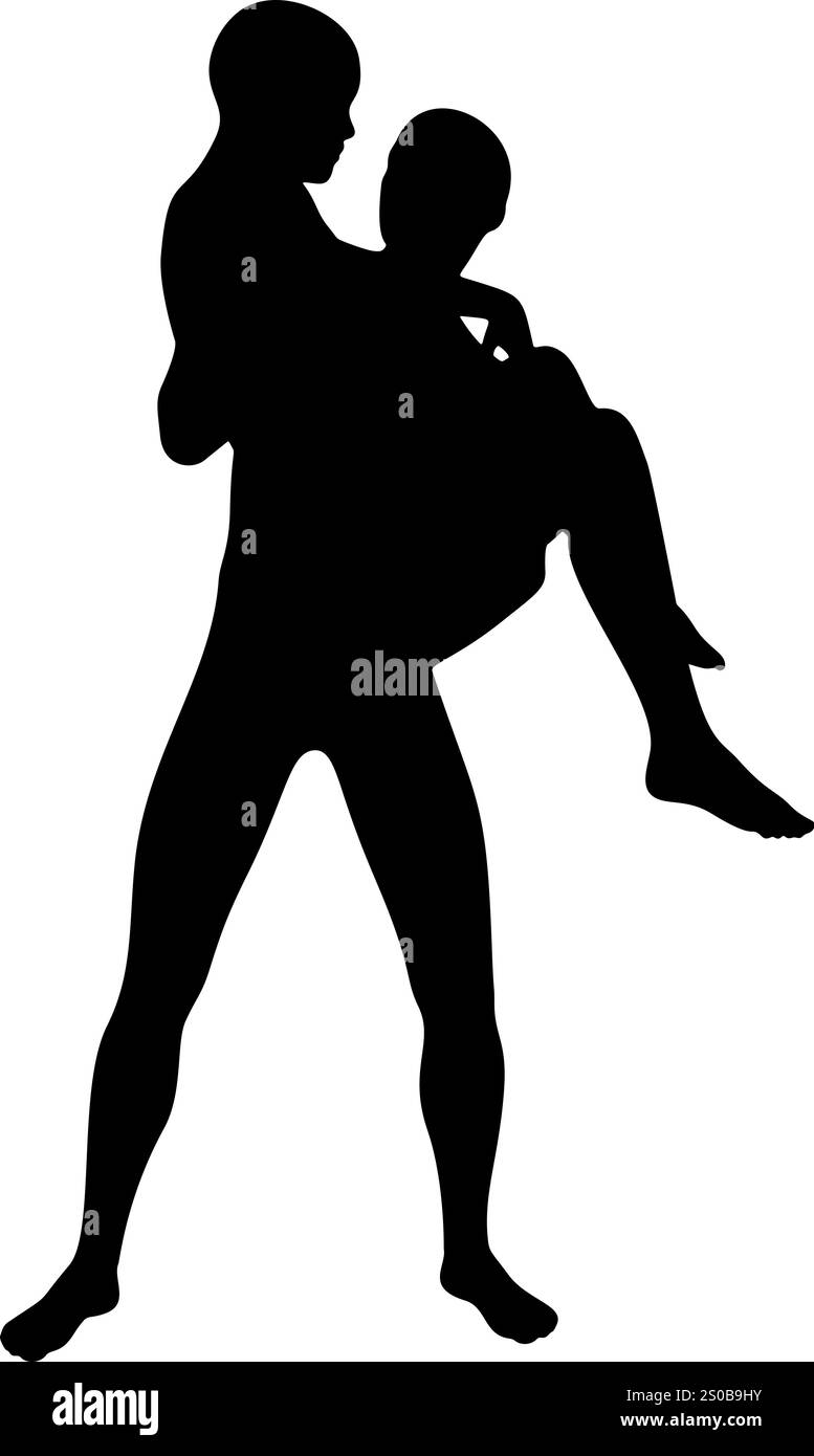 Silhouetten eines umhüllenden Paares, das Wärme, Liebe und Einheit in stilvoller und eleganter Form darstellt. Ideal für romantische und Beziehungsthemen Stock Vektor