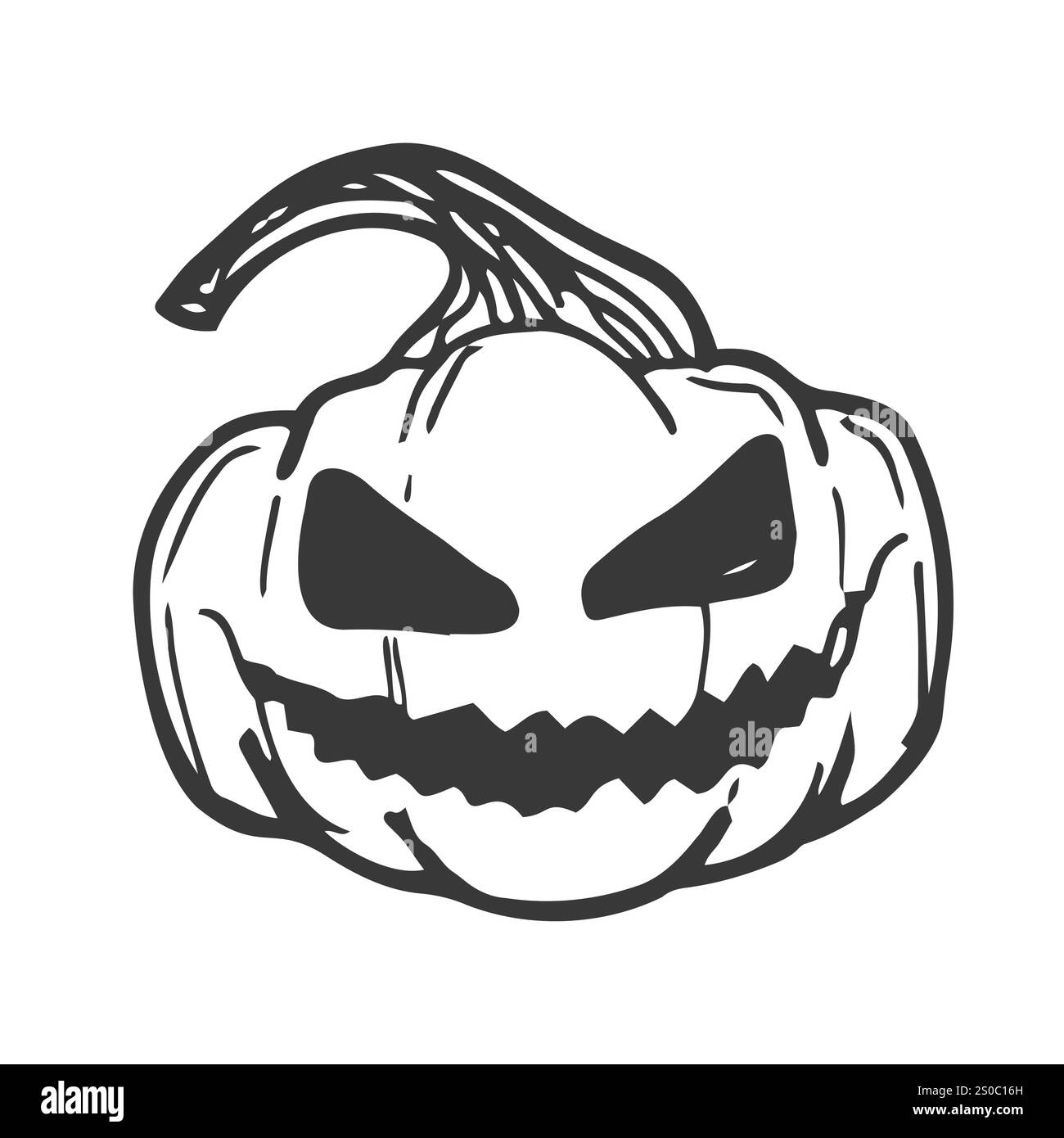 Vector einfacher gruseliger lächelnder Halloween-Kürbis isoliert. Jack o Lantern. Traditionelle Konturdekoration, Symbol der Feiertagsfeier Stock Vektor