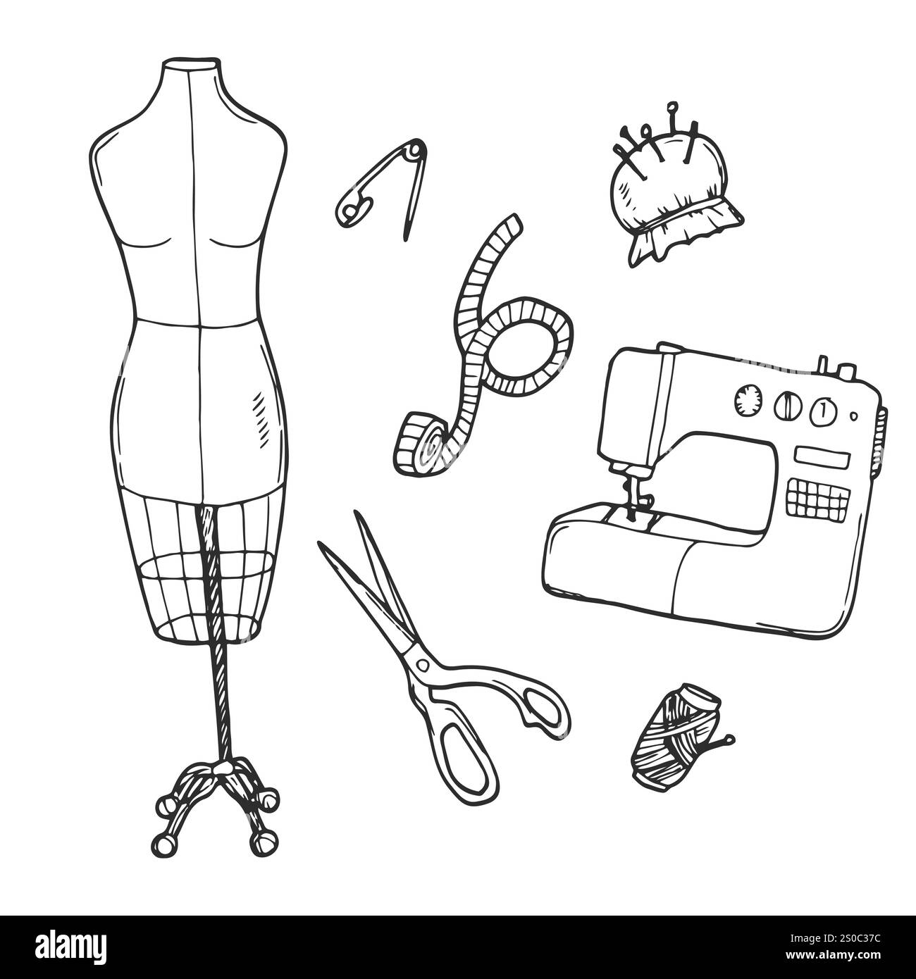 Die Kollektion handgezeichneter Schneidewerkzeuge für Ihr Design. Stock Vektor