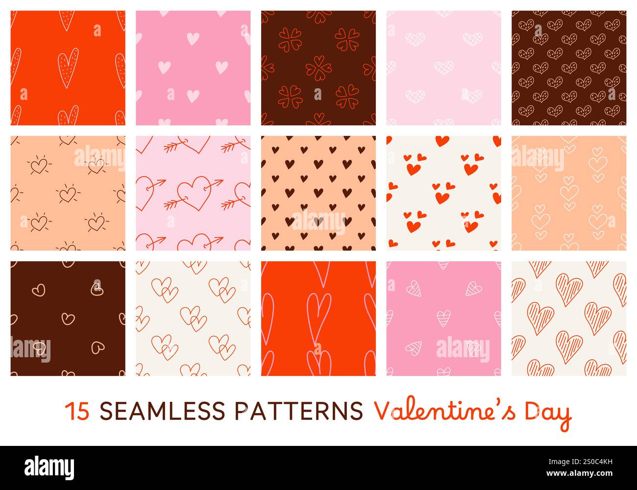 Set aus nahtlosen Mustern zum Valentinstag. Stock Vektor