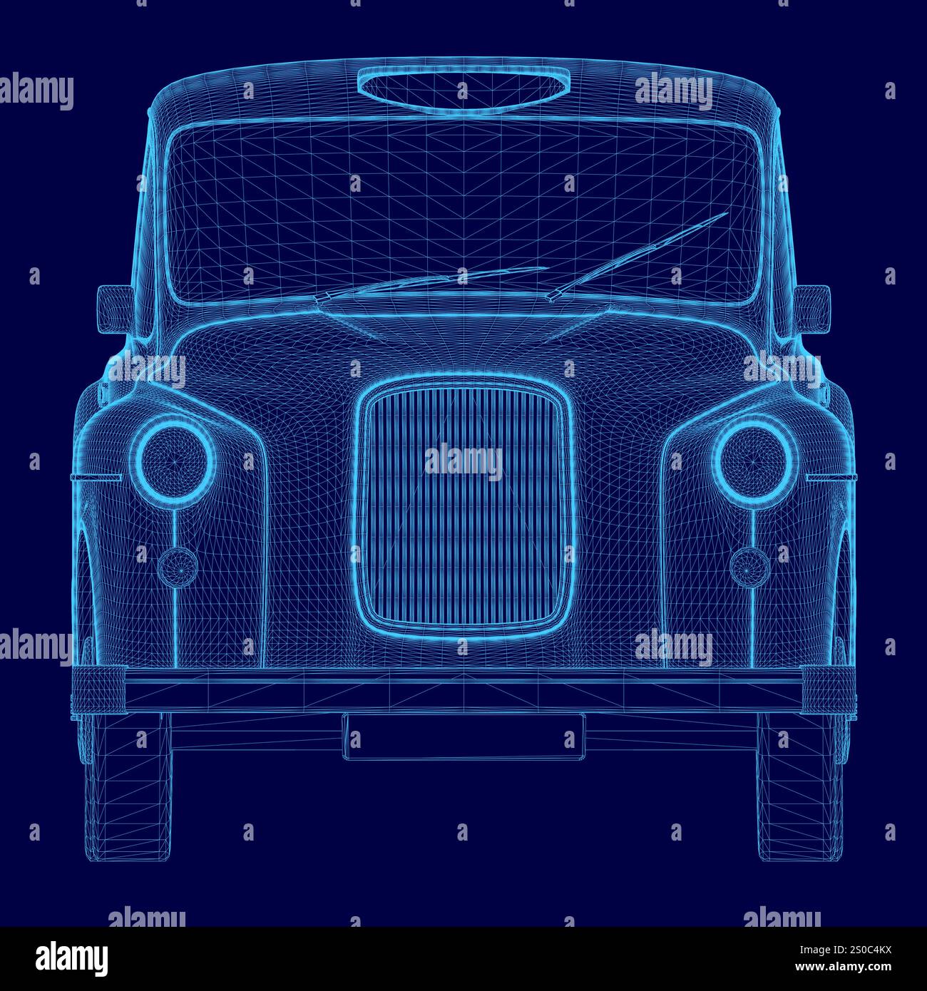 Blaues Auto mit blauem Hintergrund. Das Auto ist ein Oldtimer. Das Auto ist ein Taxi Stock Vektor