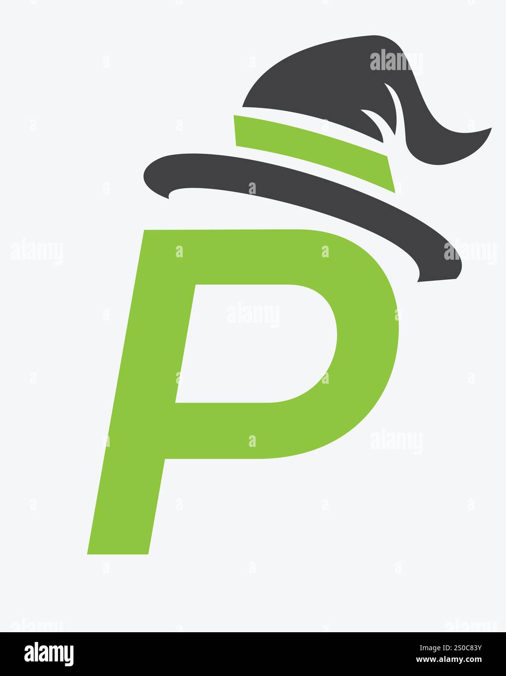 Initial Letter P Magic hat Logo Design Konzept für Magic Fantasy Symbol Stock Vektor