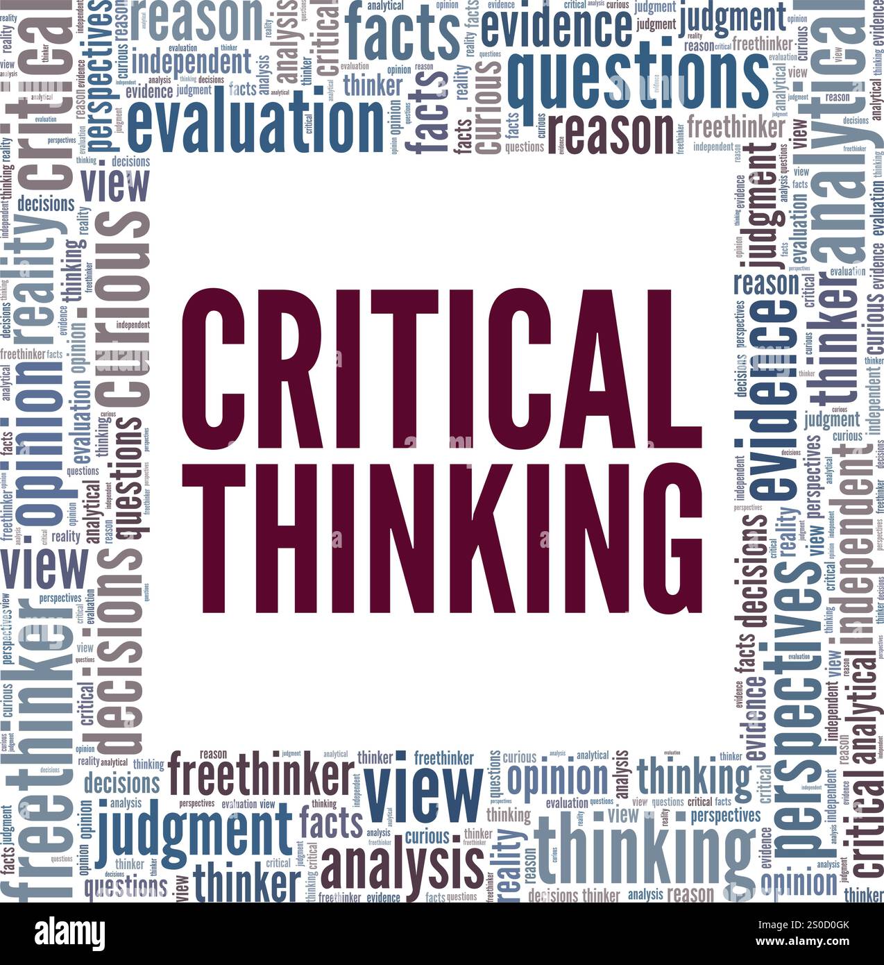 Kritisches Denken Wortwolke Konzeptdesign isoliert auf weißem Hintergrund. Stock Vektor