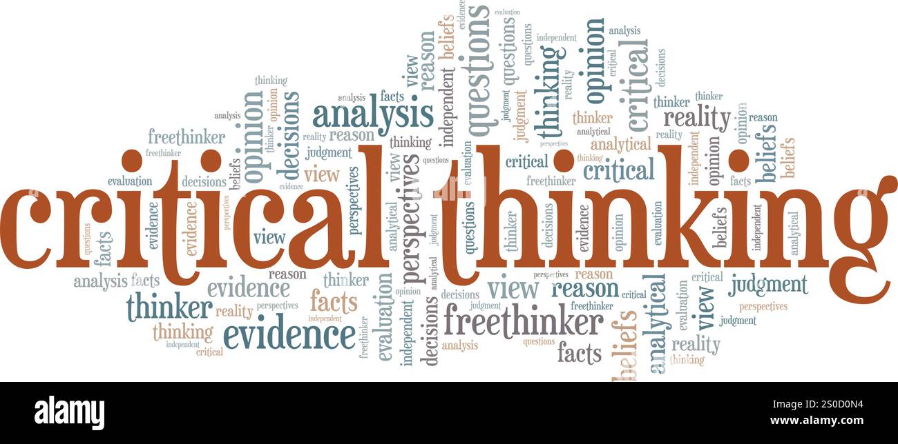 Kritisches Denken Wortwolke Konzeptdesign isoliert auf weißem Hintergrund. Stock Vektor