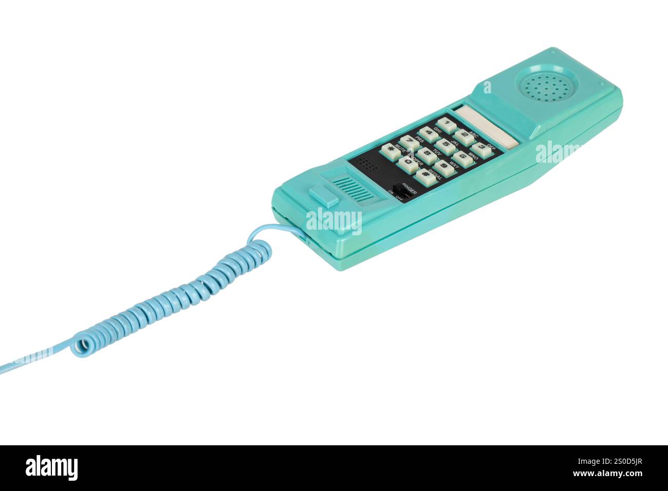 Grünes Retro-Drucktaster-Telefon isoliert auf weiß Stockfoto