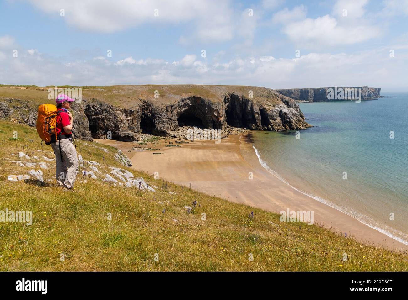 Person auf dem Pembrokeshire Coast Path, Wales, Großbritannien Stockfoto