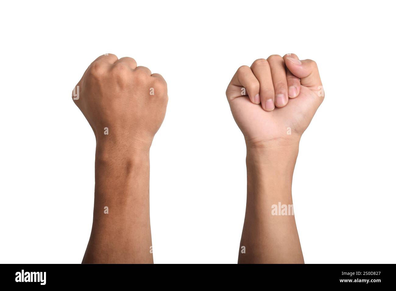 Set aus geballter Faust, isoliert auf weißem Hintergrund. Mann Hand mit der Faust Stockfoto