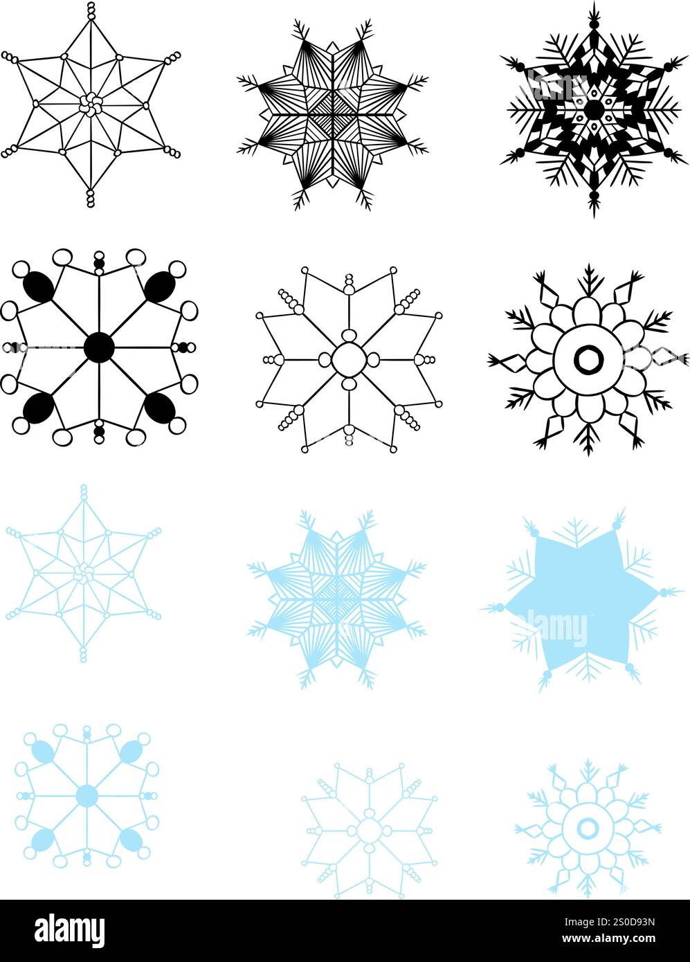 Schneeflocken-Symbol-grafischer Liniensatz. Frohe Weihnachten Schneeflocke Vektor-Design, editierbare Strichsymbol. Einfache schwarze Linien, Schnee, nahtlose Schneeflocken Vect Stock Vektor