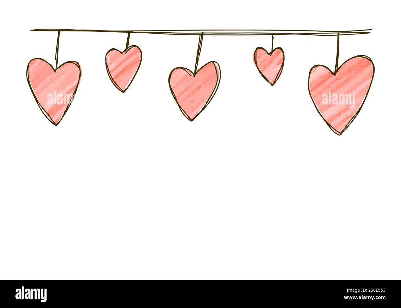 Hand gezeichnete Kritzelgirlande mit Herzen, Vektor-Illustration. Stock Vektor