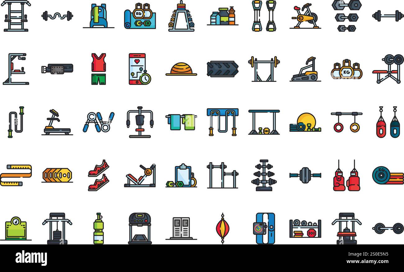 Ikonen für Fitnessgeräte hochwertige Vektor-Icons-Kollektion mit bearbeitbarem Strich. Ideal für professionelle und kreative Projekte. Stock Vektor