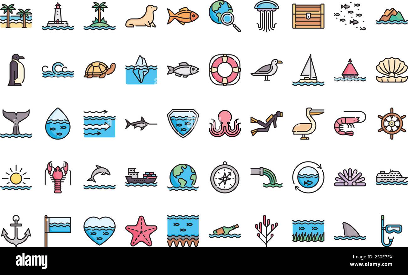 World Oceans Day Icons hochwertige Vektor-Icons-Kollektion mit editierbarer Kontur. Ideal für professionelle und kreative Projekte. Stock Vektor