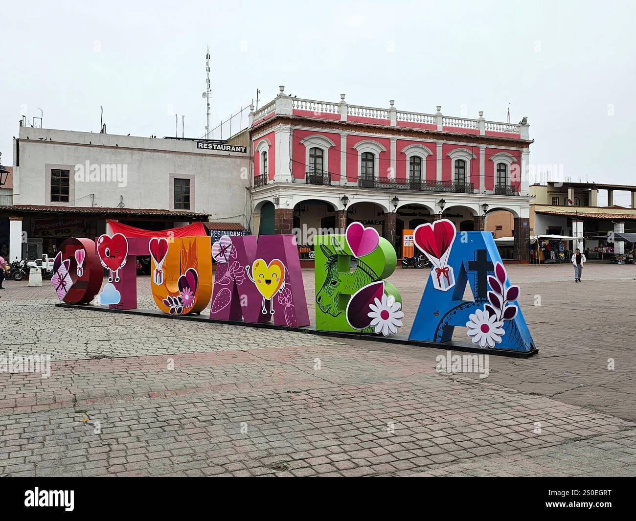 Otumba, Edomex, Mexiko - 14. Februar 2024: Otumba, magische Stadt im Bundesstaat Mexiko, wichtig für Esel, Obsidian und Pulque Stockfoto