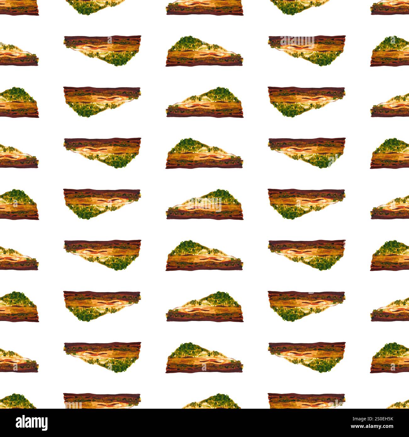 Türkische Baklava. Orientalische Süßigkeiten. Nahtloses Aquarellmuster. Kann für Textildesign und Papierprodukte verwendet werden. Stockfoto