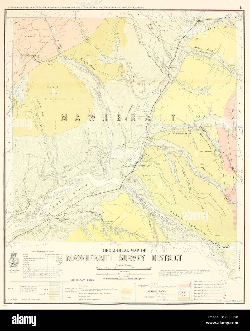 Geologische Karte des Mawheraiti Survey District und der Goldminen in der Nähe von Reefton, Neuseeland, um 1917 Stockfoto