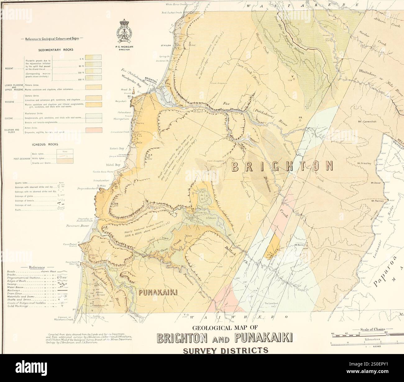 Geologische Karte der Distrikte Brighton und Punakaiki bei Reefton, Neuseeland, um 1917 Stockfoto