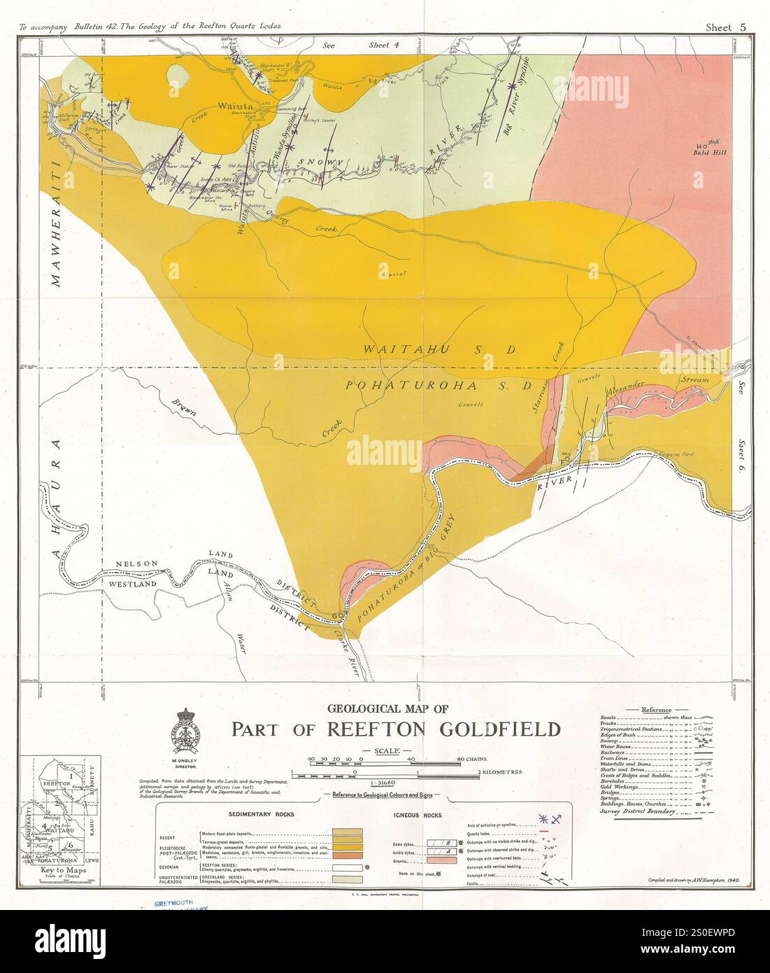 Geologische Karte des Reefton Survey District, Neuseeland, um 1917 Stockfoto