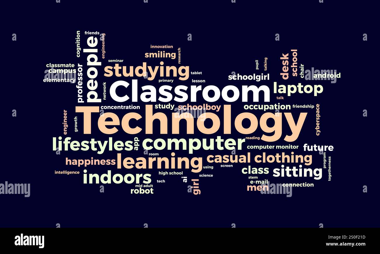 Classroom Technology Word Cloud-Vorlage. Classroom Technology Konzept Vektor tagcloud Hintergrund. Stock Vektor