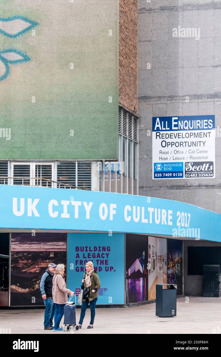 Das Schild für die britische Kulturstadt 2017 befindet sich im Zentrum von Hull. Stockfoto