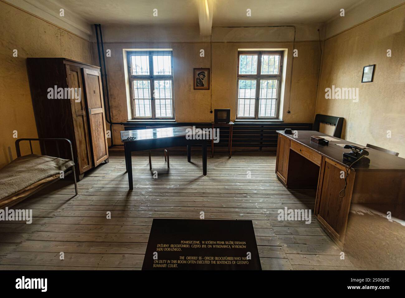 Das Büro des Kommandanten: Macht und Kontrolle (Staatliches Museum Auschwitz-Birkenau, Polen) Stockfoto