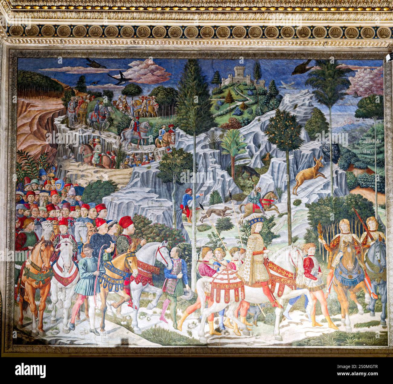 Florenz Toskana Italien. Palazzo Medici Riccardi. Prozession der Könige in der Kapelle der Könige von Benozzo Gozzoli Stockfoto