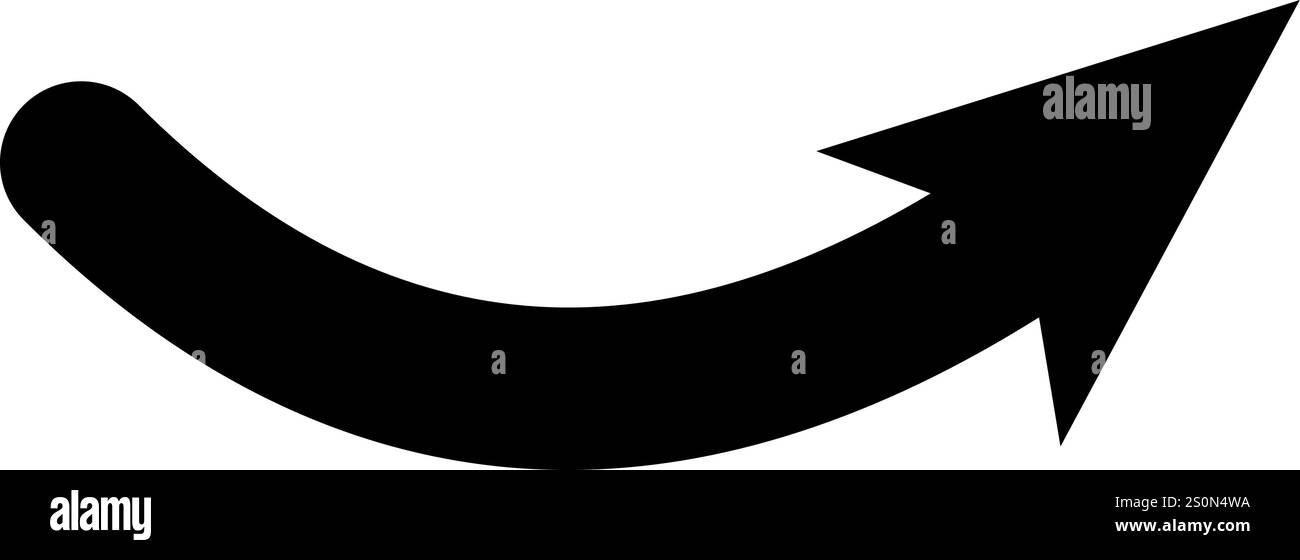 Schwarzer gebogener Pfeil, der nach oben und nach rechts vor einem sauberen weißen Hintergrund zeigt und als einfaches, aber effektives Symbol zur Anzeige dient Stock Vektor