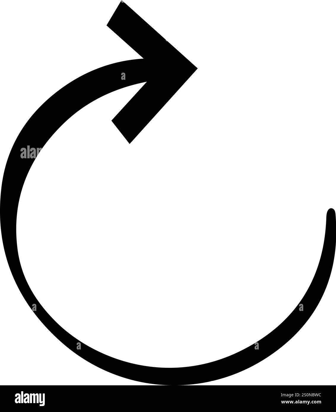 Der kräftige, schwarze, geschwungene Pfeil zeigt nach rechts, der einen Halbkreis bildet und Vorwärtsbewegung, Fortschritt und Richtung darstellt und ein modernes und verkörpert Stock Vektor