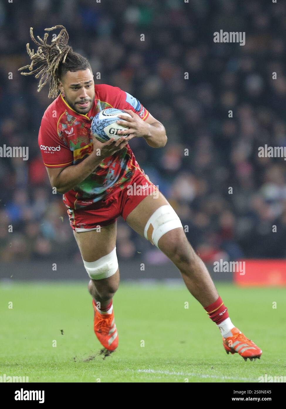 Twickenham, London, Großbritannien. Dezember 2024. Twickenham, London, England, 28. Dezember 2024: Chandler Cunningham-South (20 Harlequins) beim Gallagher Premiership Rugby-Spiel zwischen Harlequins Men und Leicester Tigers Men im Allianz Stadium in Twickenham, London. (Jay Patel/SPP) Credit: SPP Sport Press Photo. /Alamy Live News Stockfoto