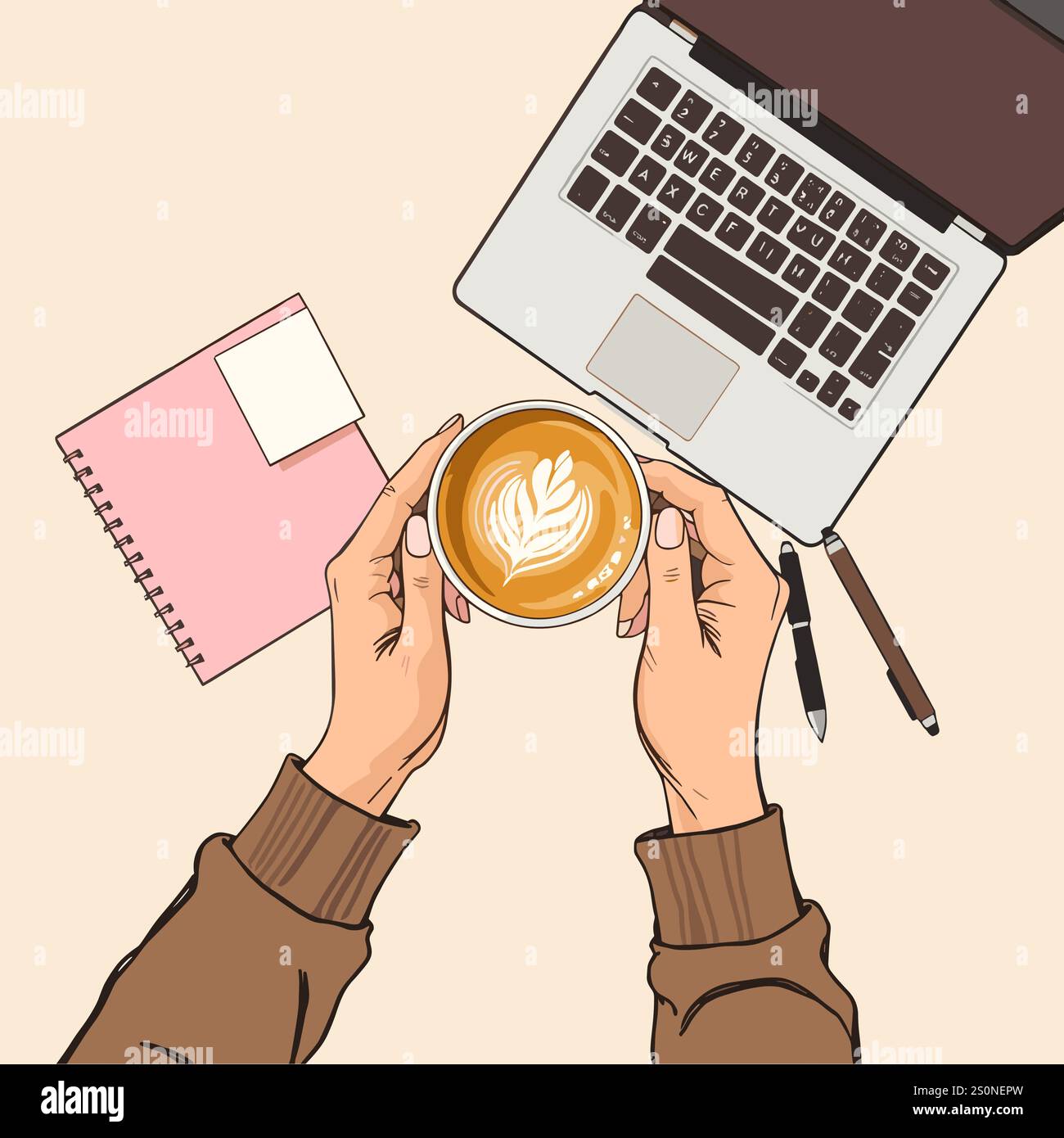 Schreibtisch Draufsicht Hand gezeichnete Vektorillustration Stock Vektor