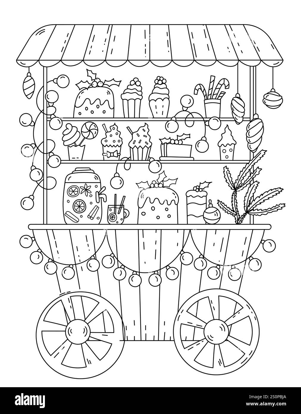 Candy Cart Ausmalseiten Zum Verkauf Und Ausmalseiten Für Kinder Und Erwachsene Stock Vektor
