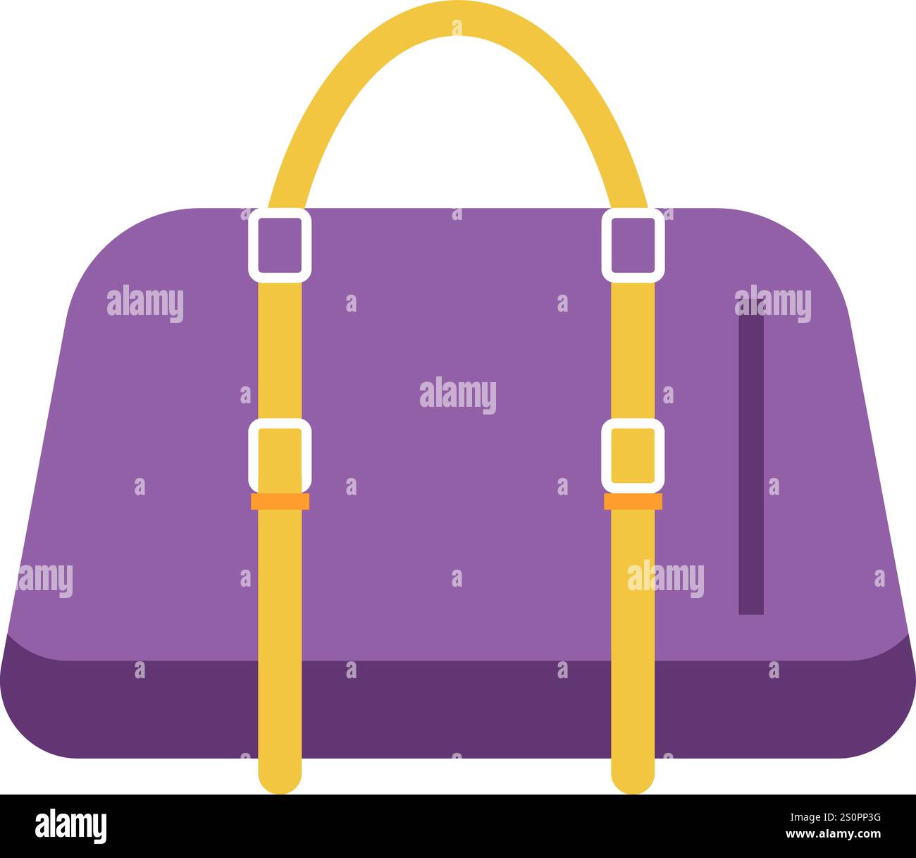 Die lila Reisetasche mit einem leuchtend gelben Griff und Riemen ist ein stilvolles und praktisches Accessoire, das sich ideal für Reisen und Abenteuer eignet Stock Vektor