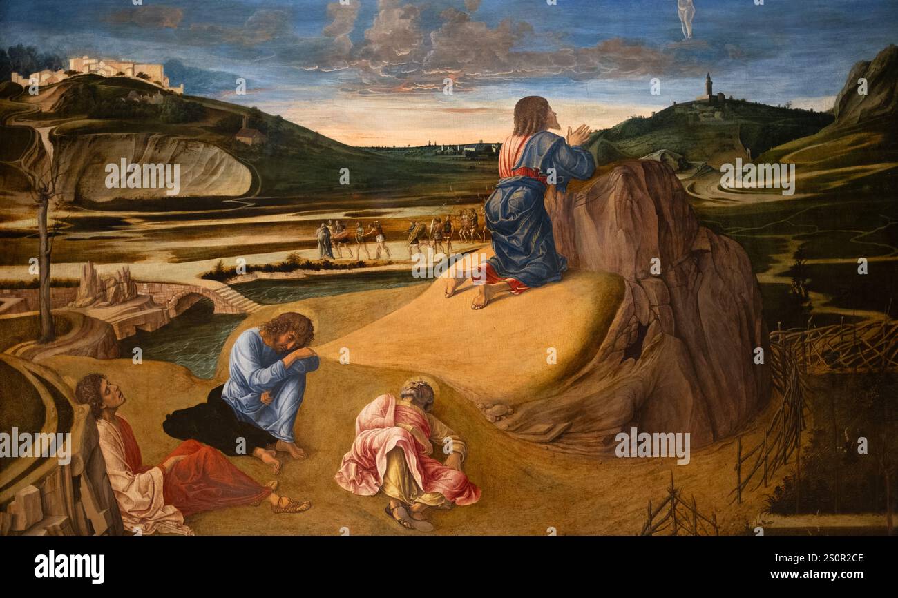 The Pony in the Garden von Giovanni Bellini in the National Gallery London - Egg Tempura on Wood Painting Stockfoto