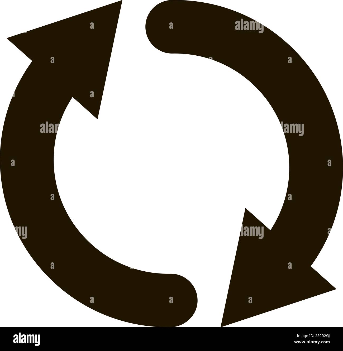 Zwei Pfeile, die sich zu einem Kreis verflechten und einen kontinuierlichen Zyklus oder eine sich wiederholende Aktion darstellen, veranschaulichen das Konzept der endlosen Bewegung und Stock Vektor
