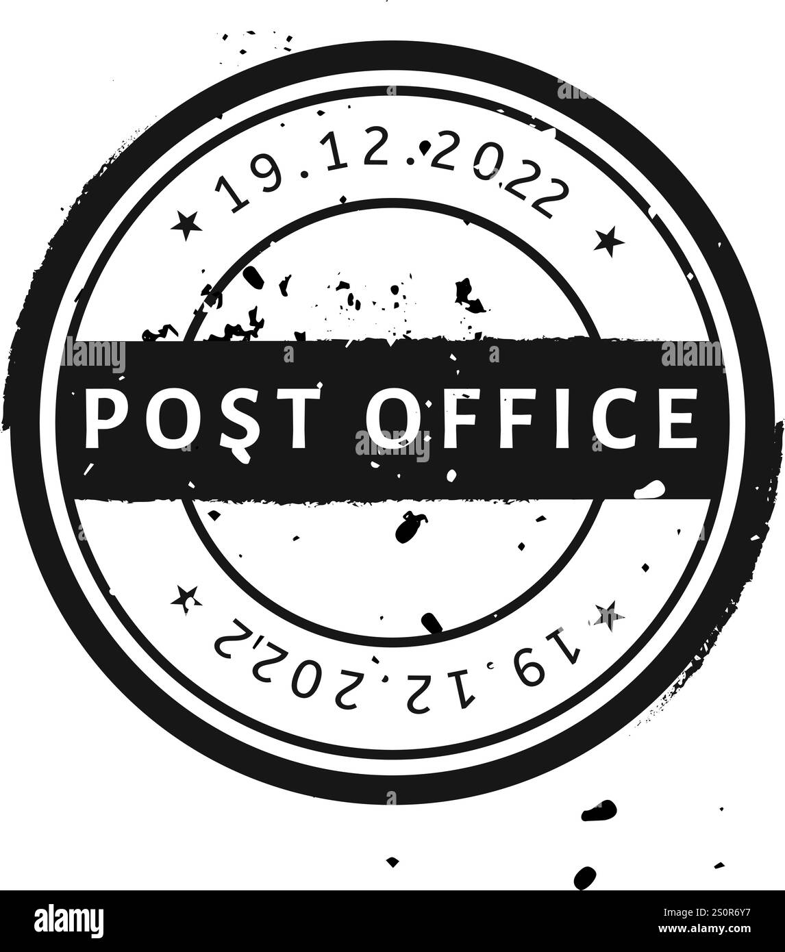 Schwarz-weißer grundiger Rundstempel mit dem Text Post Office und dem Datum 19. Dezember 2022, nützlich für Liefer- oder Versandkonzepte Stock Vektor