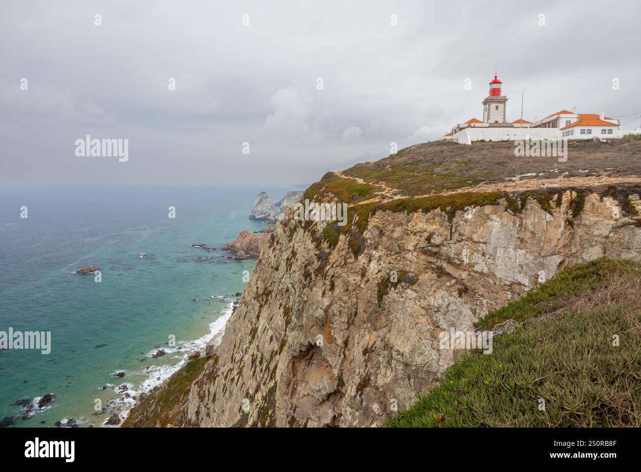 Leuchtturm Cabo da Roca, westlichster Punkt Kontinentaleuropas, Cabo da Roca, Portugal Stockfoto
