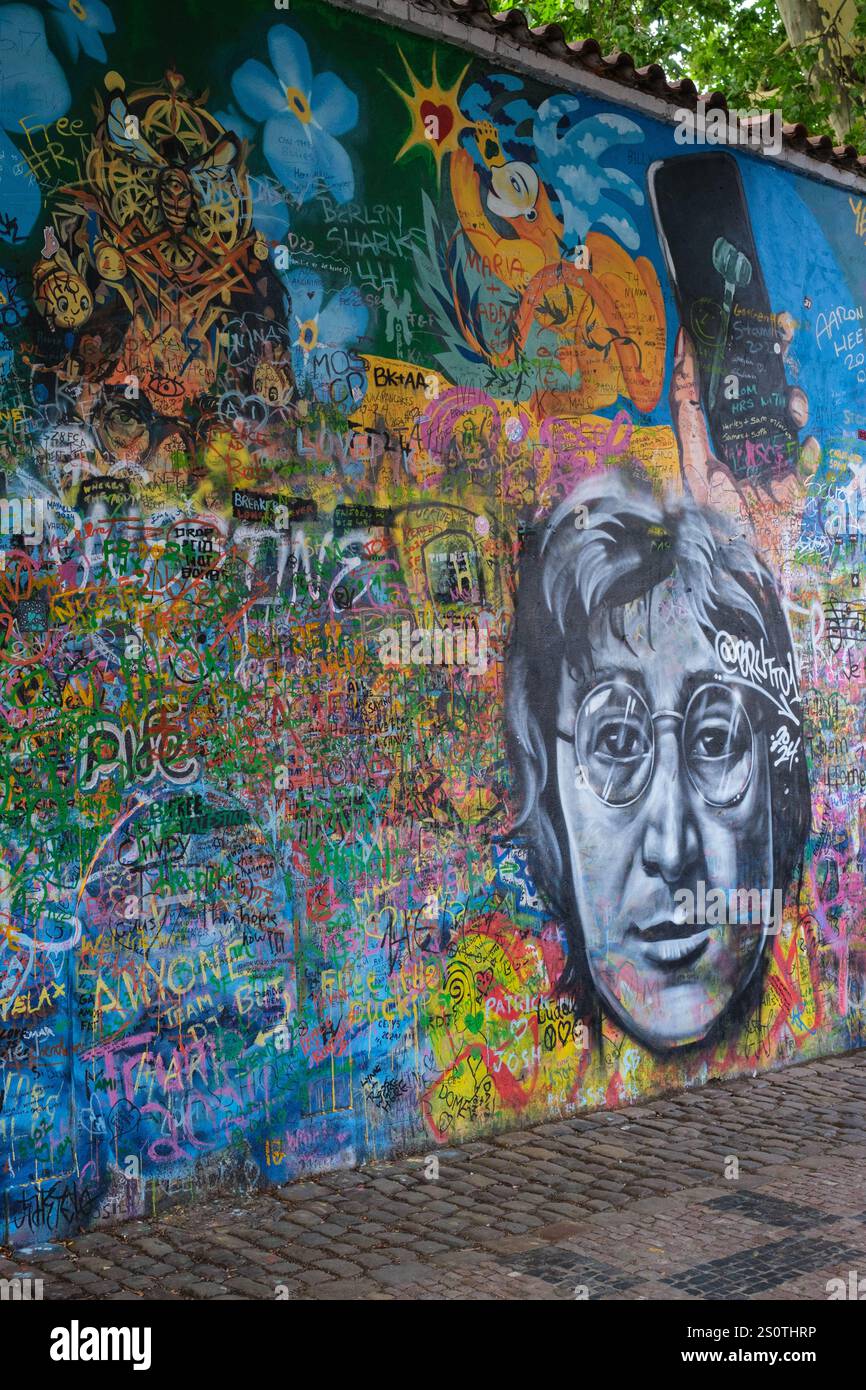 John Lennon Wall Graffiti, Prag, Tschechien. Stockfoto