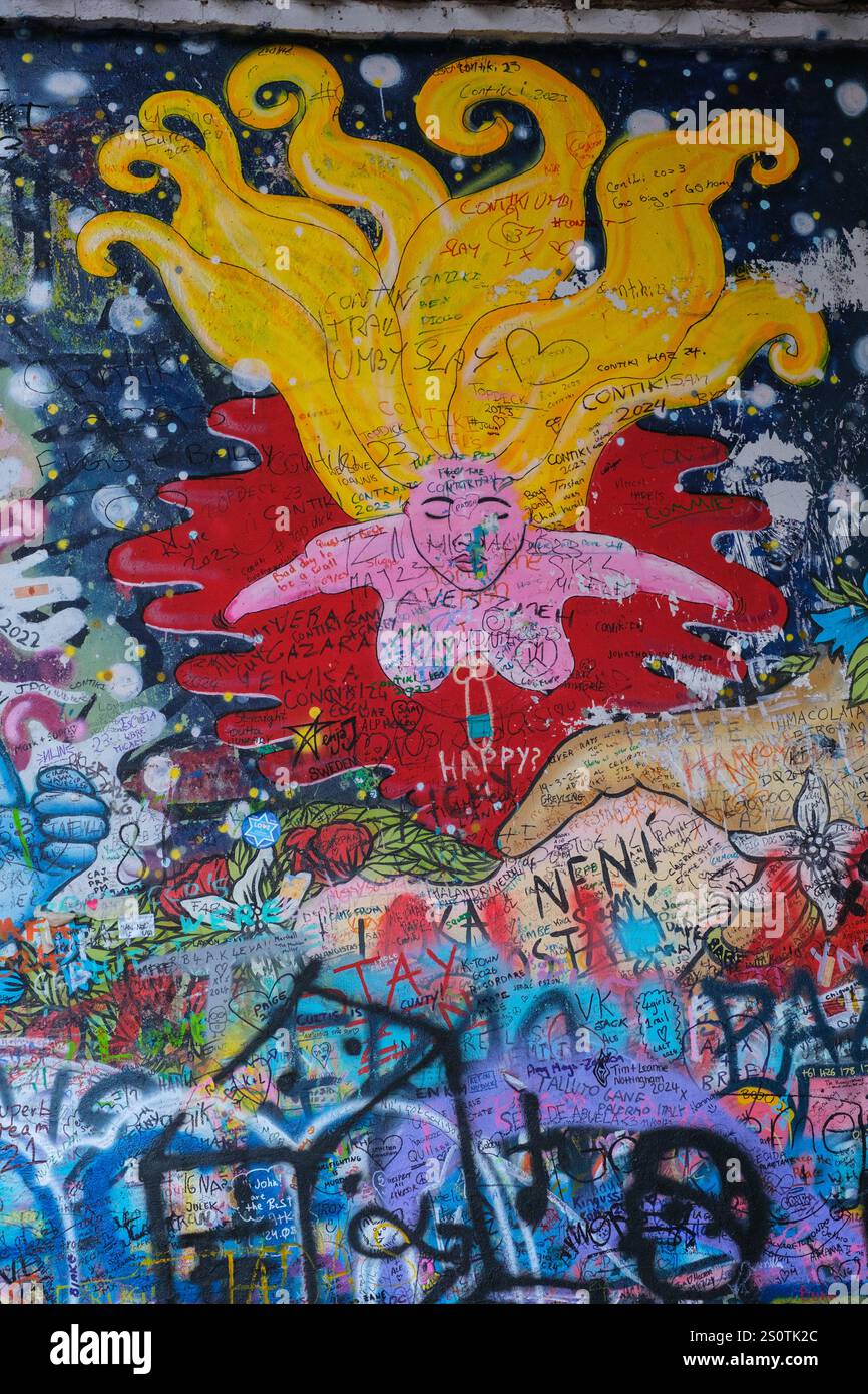 John Lennon Wall Graffiti, Prag, Tschechien. Stockfoto
