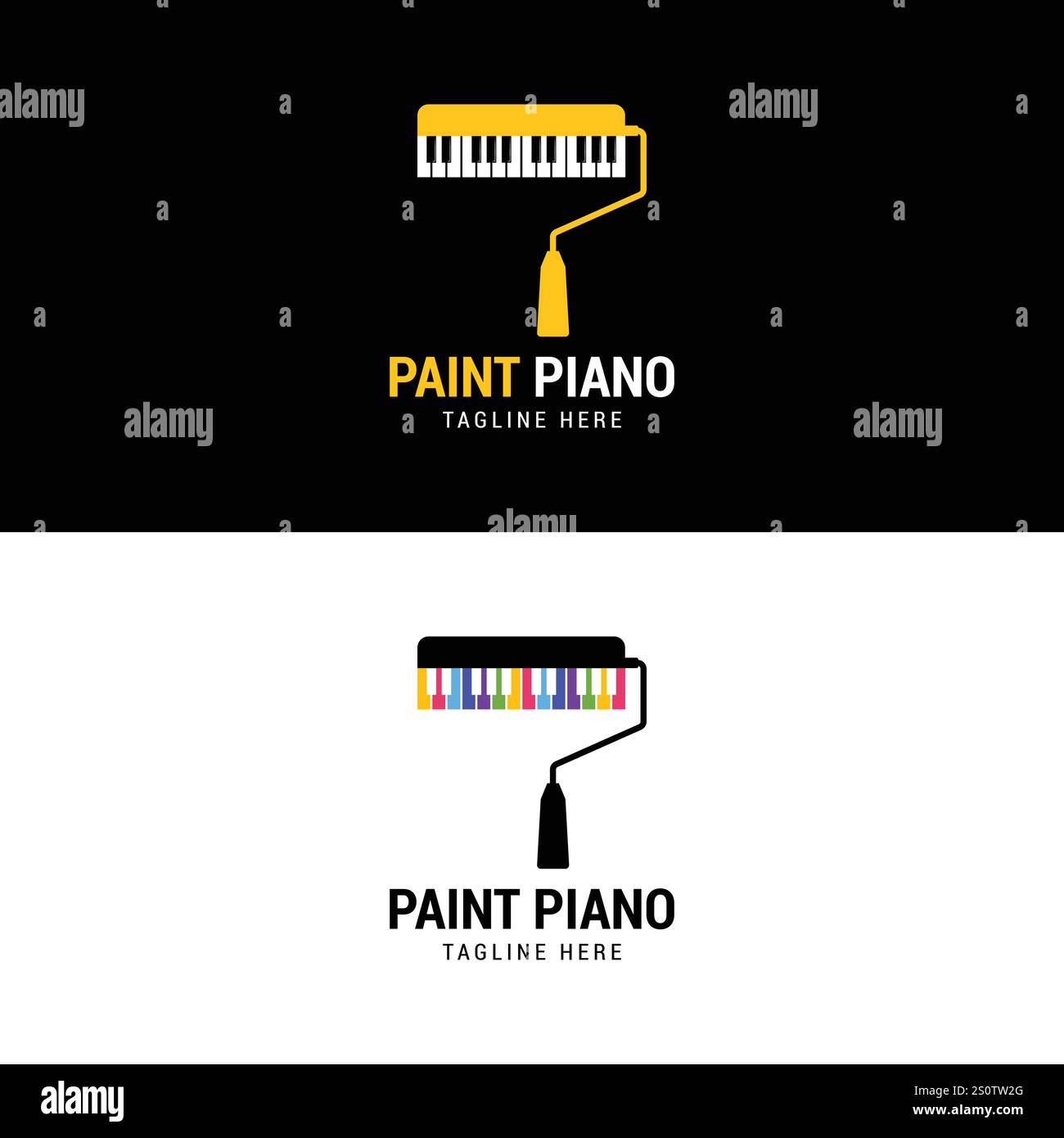 Handrolle Pinsel Piano Logo Design Stock Vektor . Künstlerische Handrolle Pinsel Musik Logo Design Vorlage Stock Vektor